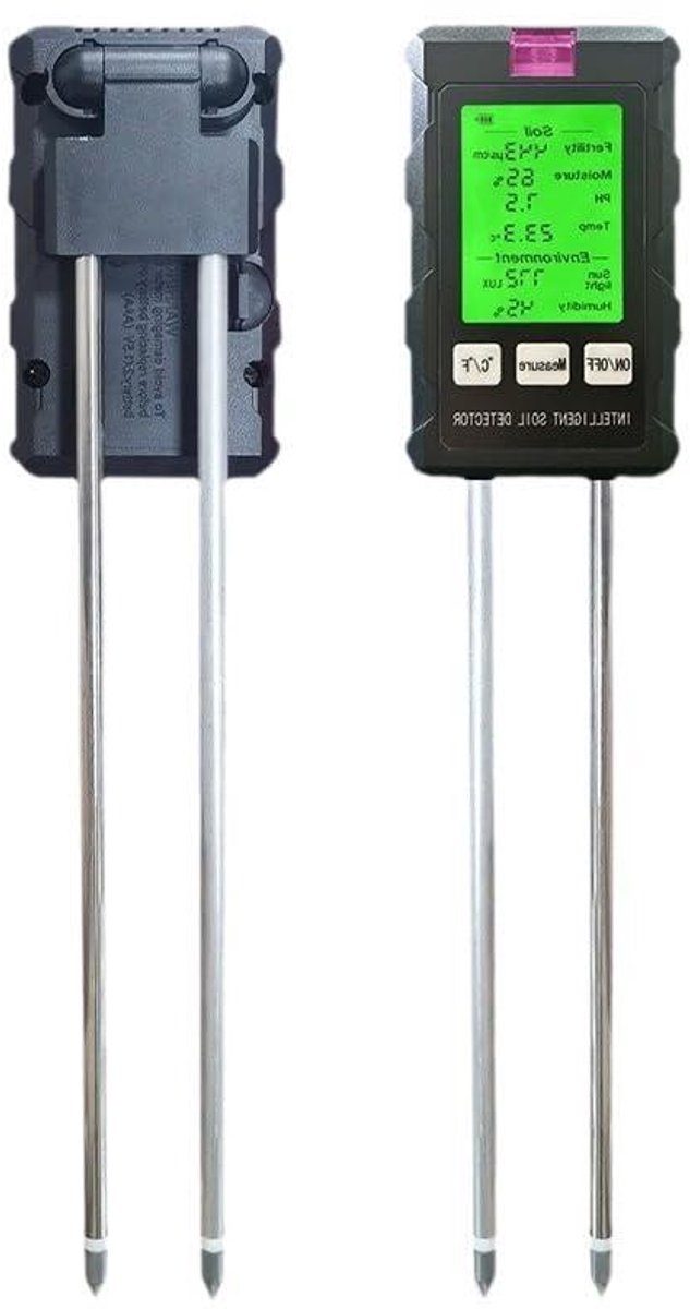 Bodemtester 6-in-1 - Bodemmeter Planten - Planten Groei Optimaliseren - Meet Vruchtbaarheid Vochtigheid - 22.2 cm - Zwart