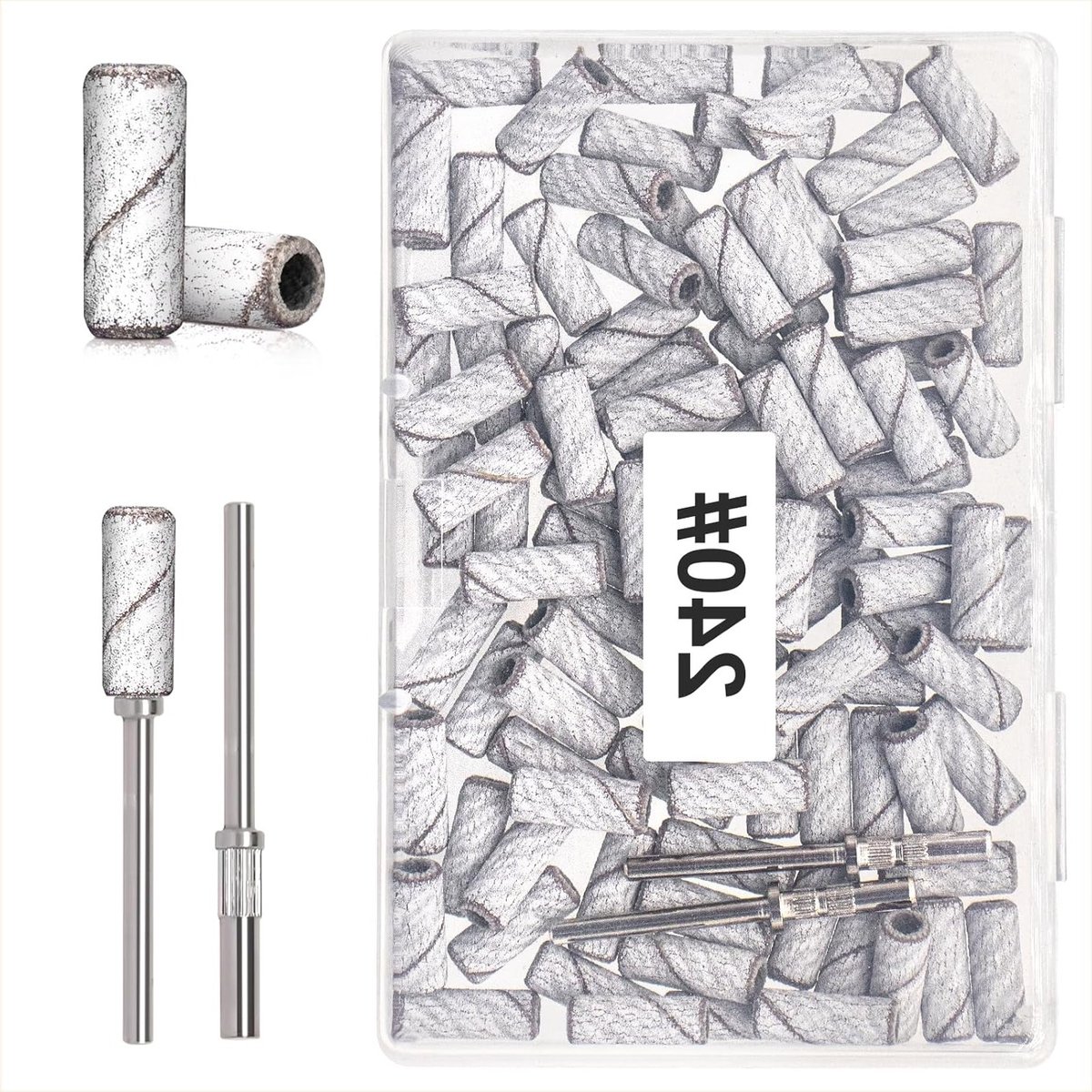 240 grit kleine schuurbanden voor nagelboor - 100 stuks, inclusief 2 upgrade mandrel bits voor manicure, nagelsalon en nagelliefhebbers, wit