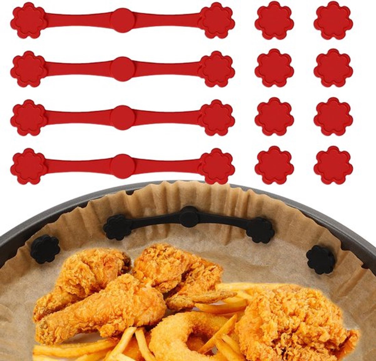 12 stuks siliconen magneetstrip - voor airfryer - magneten voor het bevestigen van bakpapier om aanbranden van voedsel te voorkomen - magnetische blokken - rood