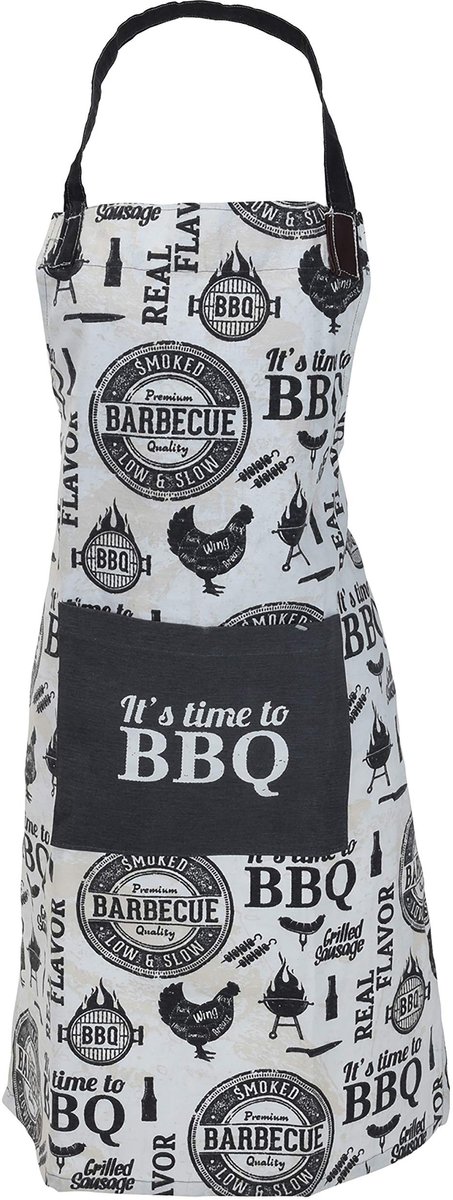 Solidchoice - Dailygoody - Kookschort - Barbecueschort - Groot voorvak - Wit met zwarte all-over print - 100% katoen - Perfect voor grillen en koken - Geschikt voor