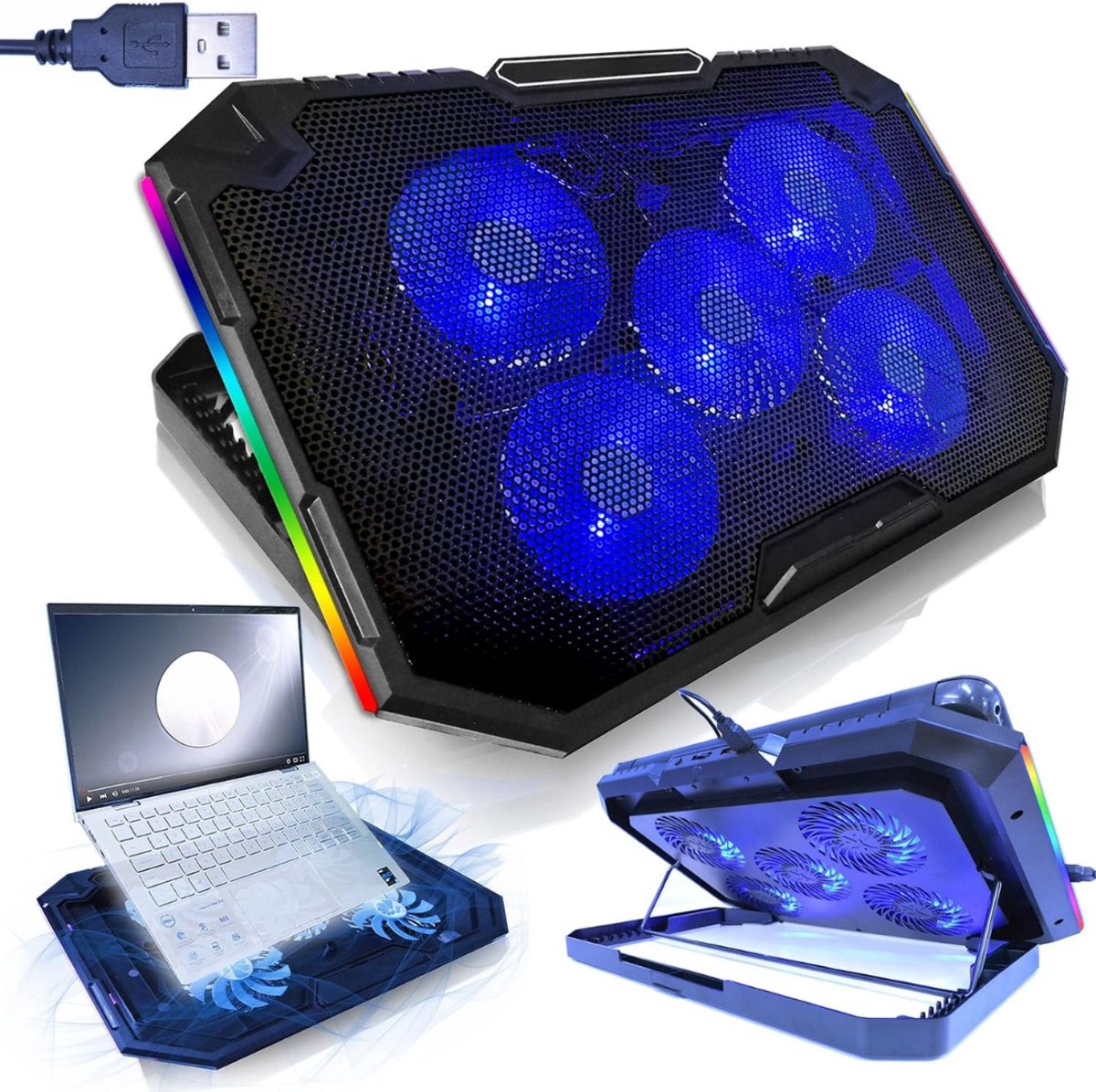 YOR® Laptop Cooler - Laptop Koeler - Laptop Cooling Pad - Zwart - 42cm x 28cm x 4cm