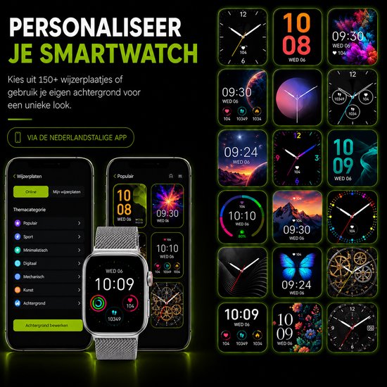 Royal Supplies RF-93 Smartwatch - Smartwatch Heren - Smartwatch Dames - Belfunctie- HD Touchscreen - Horloge - Stappenteller - Bloeddrukmeter - Saturatiemeter - IOS & Android -Screenprotector- Zilver staal