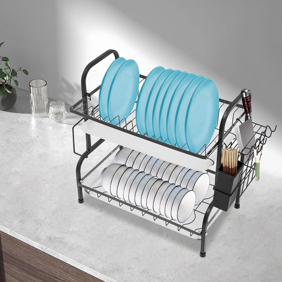 Vaatdrogen voor Servies, Zwart, 42 x 23.5 x 39 cm, 2 Niveaus, Ruimtebesparend en Efficiënt
