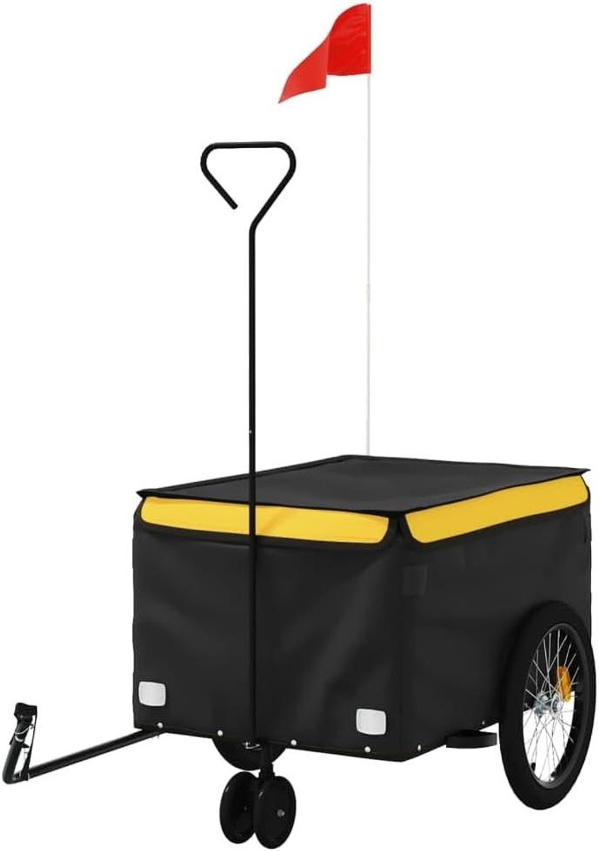 Fietskar - Transportwagen Trolley - Zware Goederen Vervoer - Robuust IJzeren Frame - 30 kg Draaglast - Zwart Geel
