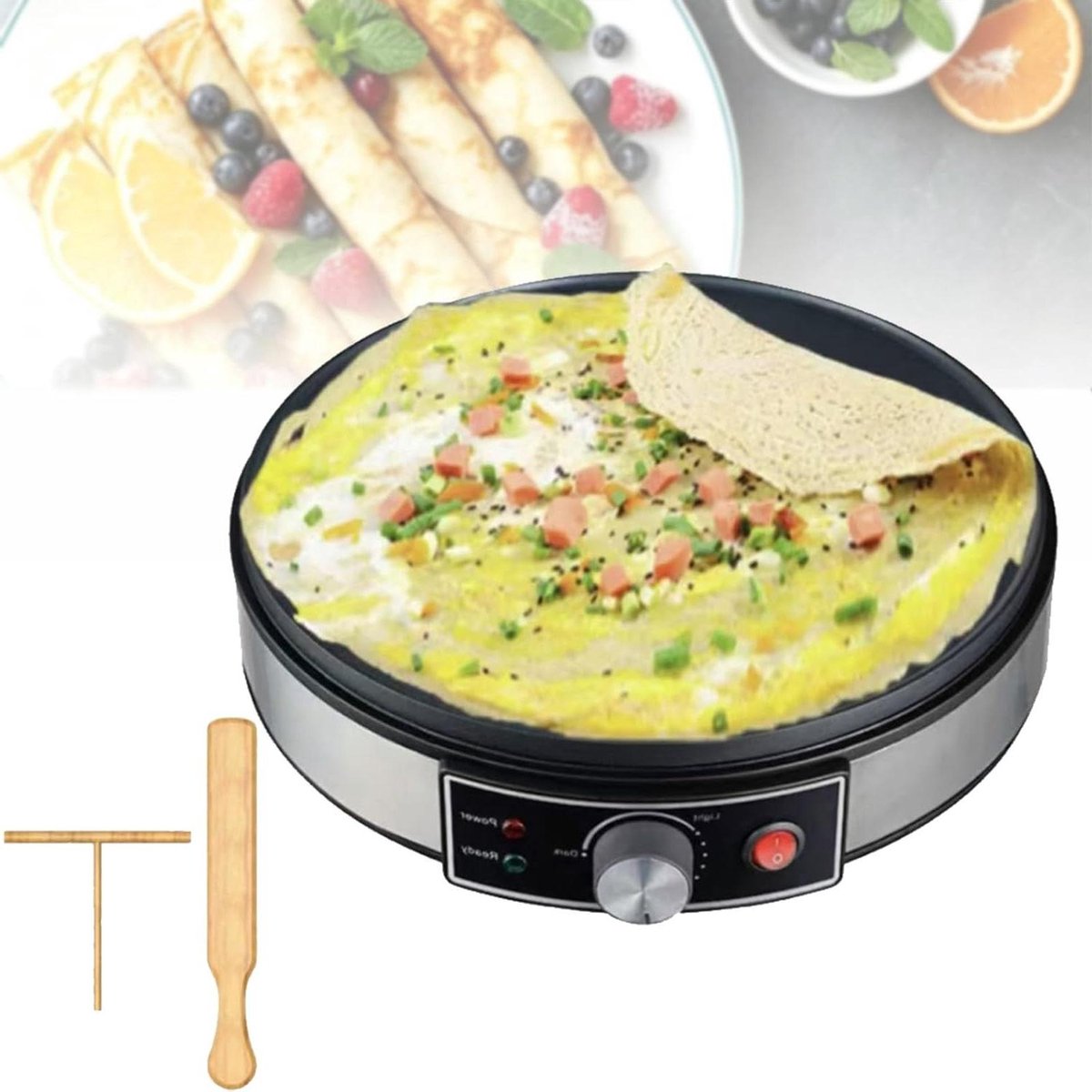 Elektrische CrêPe-Maker - Pannenkoekenplaat Tortilla - Snelle Maaltijden - Instelbare Temperatuur - 30 Cm Diameter - Zilver