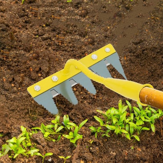 Onkruidhark - Handgereedschap Tuin - Bodem Losmaken - Verdikt Metaal - 5 Tanden - Geel Zilver — afbeelding 2