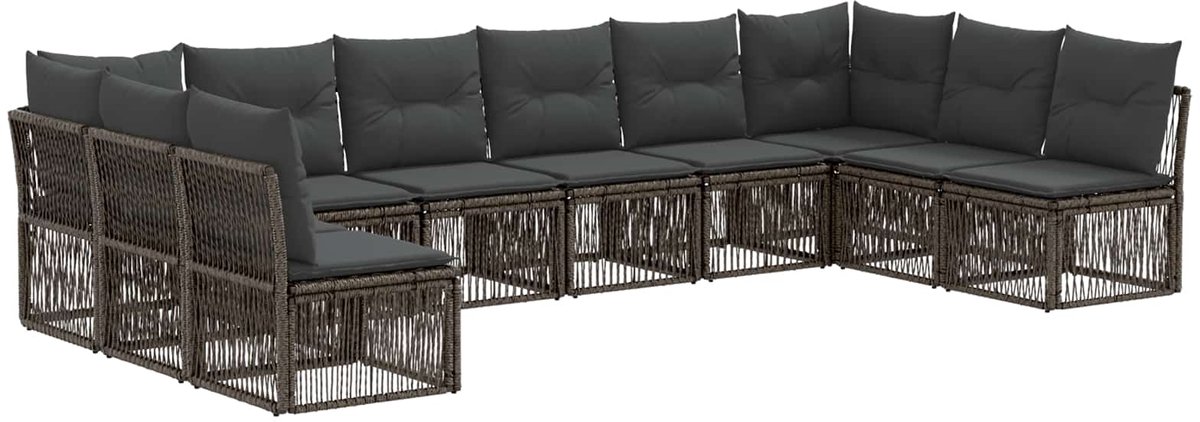 vidaXL - Tuinbank - Set - 10 - pcs - Grijs - poly - rattan