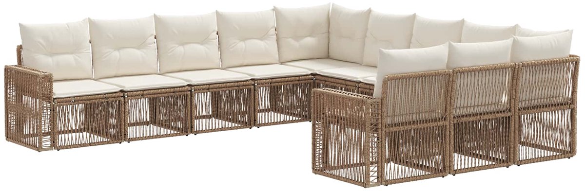 vidaXL - Tuinbank - Set - 11 - pcs - Beige - en - Crème - Wit - poly - rattan