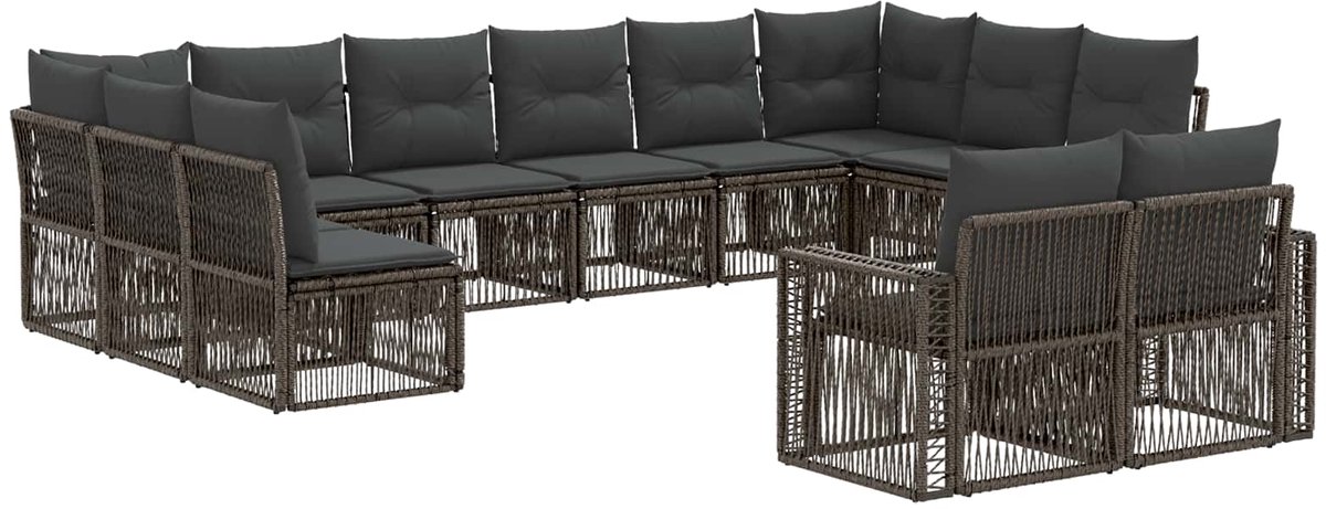 vidaXL - Tuinbank - Set - 12 - pcs - Grijs - en - Donkergrijs - poly - rattan