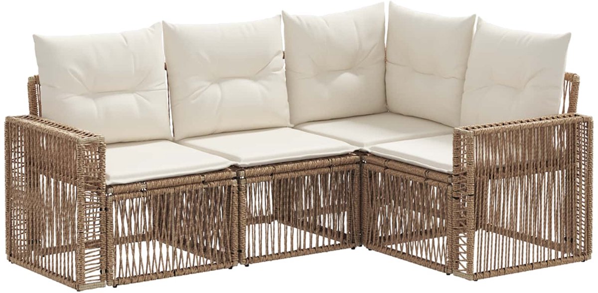 vidaXL - Tuinbank - Set - 4 - pcs - Beige - en - Crème - Wit - poly - rattan