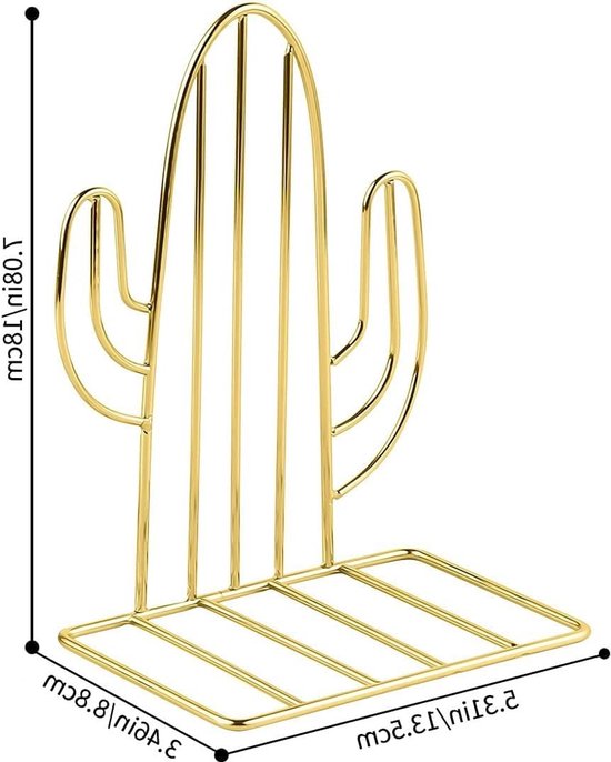 Geometrische Decoratieve Cactus Boekhouder - Stevige Boeksteunen voor Kantoor, School en Thuis, Goudkleurig (Set van 2) — afbeelding 5