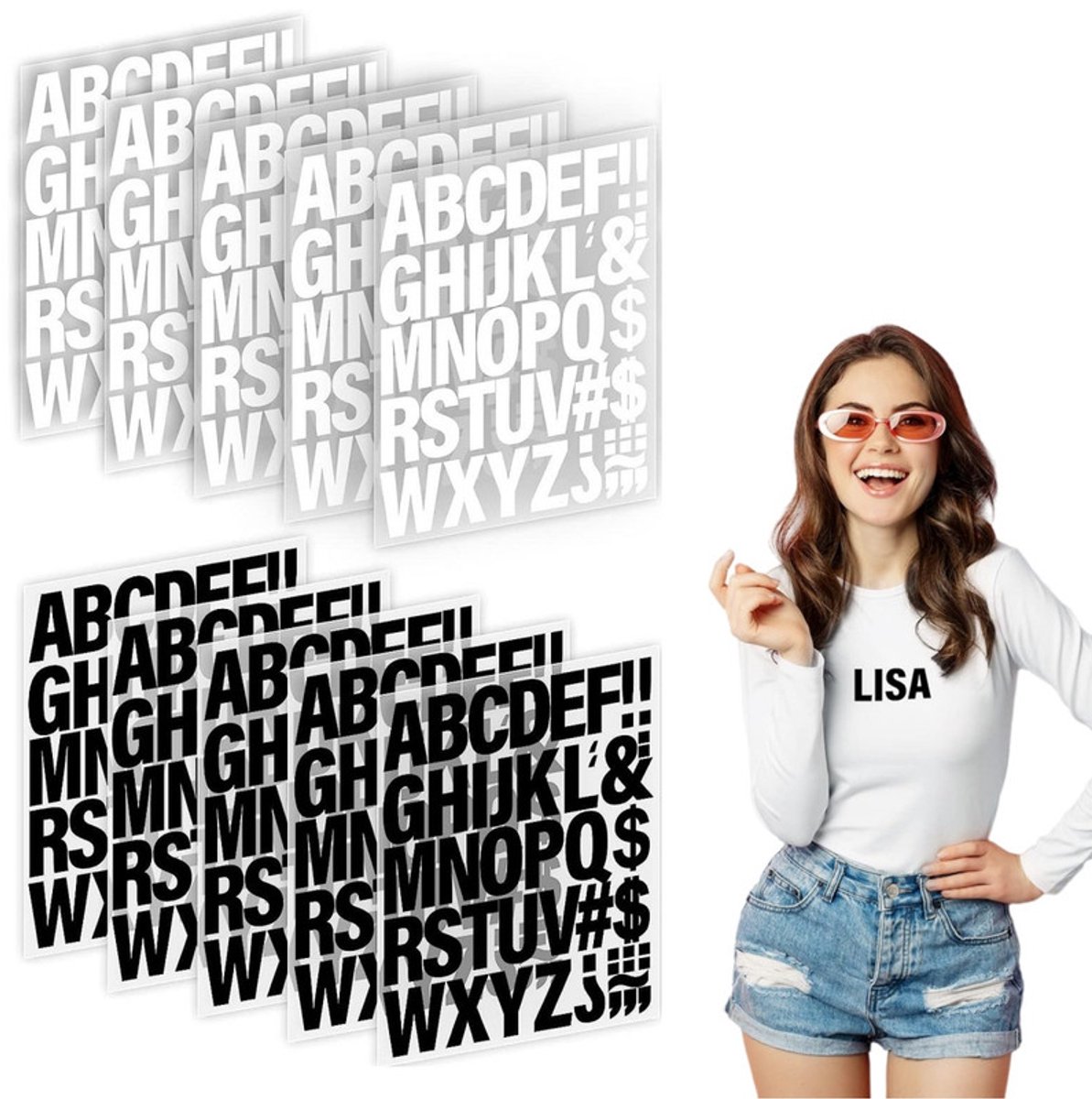Opstrijkletters (10 vellen – 440 stuks) – 2-inch vinyl opstrijkletters – Voor kleding – Letters voor hitteoverdracht – A-Z PU-letterstickers – Opstrijkapplicaties – Geschikt voor stoffen, kledingstukken, T-shirts en bedrukte artikelen