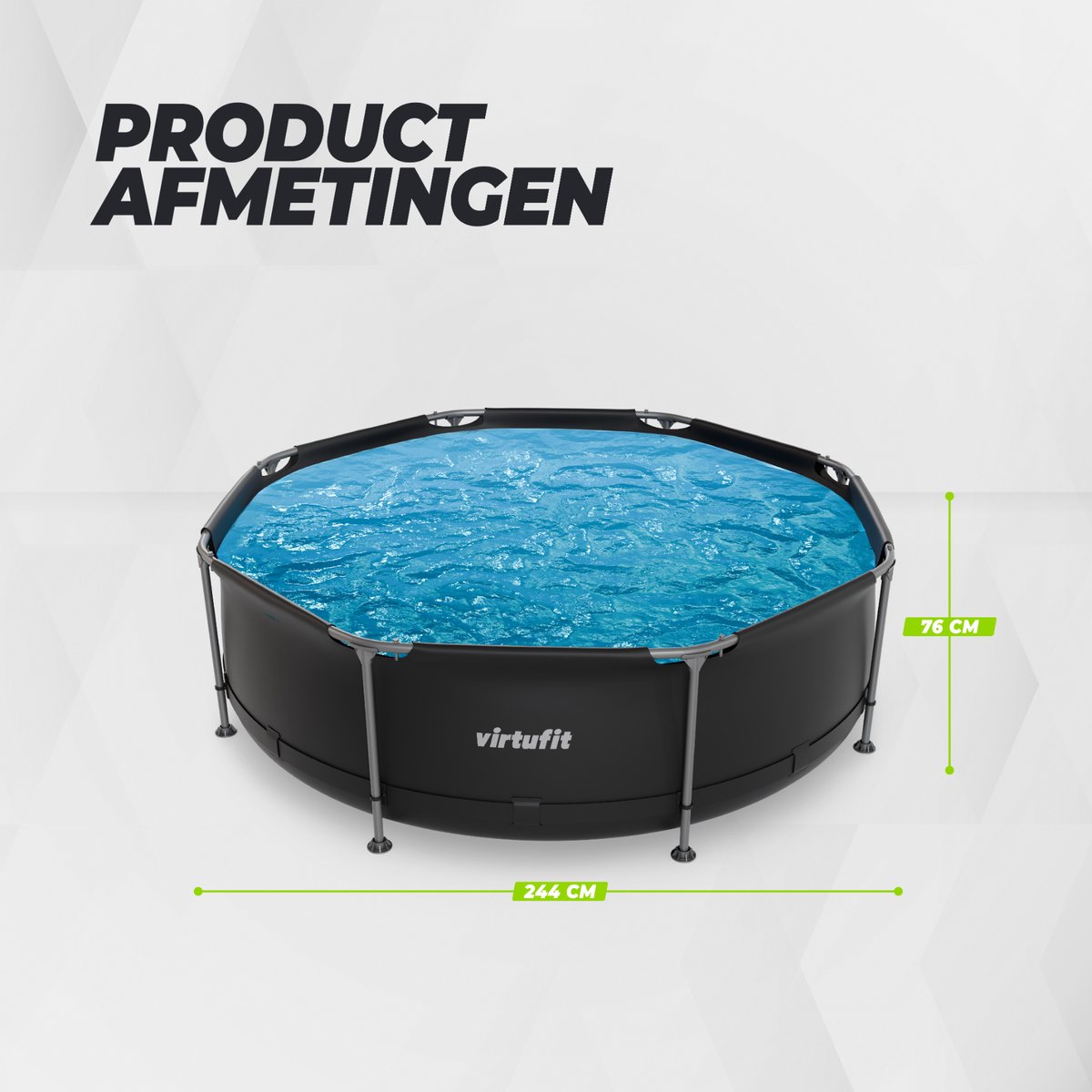 VirtuFit Rond Zwembad Ø244 x 76 cm - Opzetzwembad - Duurzaam & Veilig Stalen Frame - Antraciet — afbeelding 14