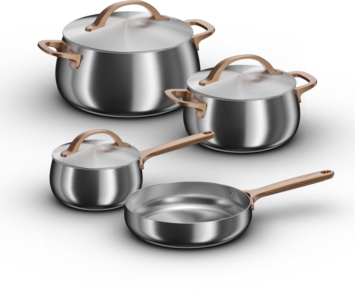 BergHOFF Home Belly Pannenset 7-delig – RVS Kookset met Steelpan, Kookpotten & Deksels – Inclusief Ø 28 cm Braadpan – PFAS-Vrij & Ovenbestendig – Warm Blush