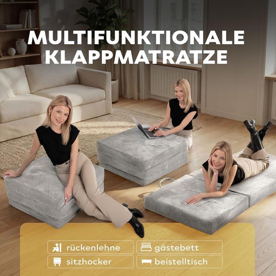 Vouwmatras Gastenmatras - Opvouwbaar Bed - Comfortabel Slapen - Extra Dik Schuim - 90 x 200 cm - Grijs — afbeelding 3