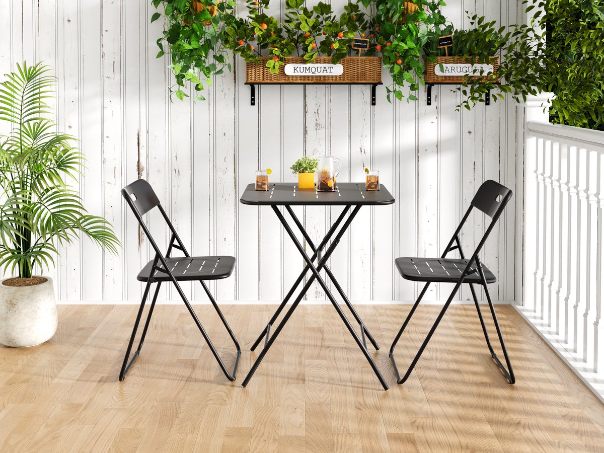 Zubaliya Bistro Set - 3-delig Zwart - Klapbaar & Lichtgewicht - Weerbestendig
