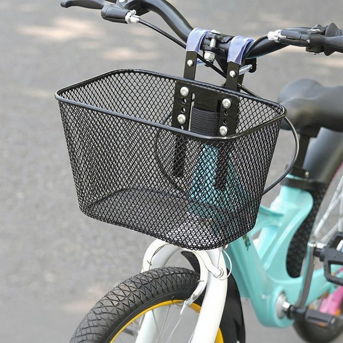 Fietsmand Kinderen - Stuurhouder Bagagedrager - Veilig Spullen Vervoeren - Roestvrij Metalen Gaas - 36x23x18 cm - Zwart