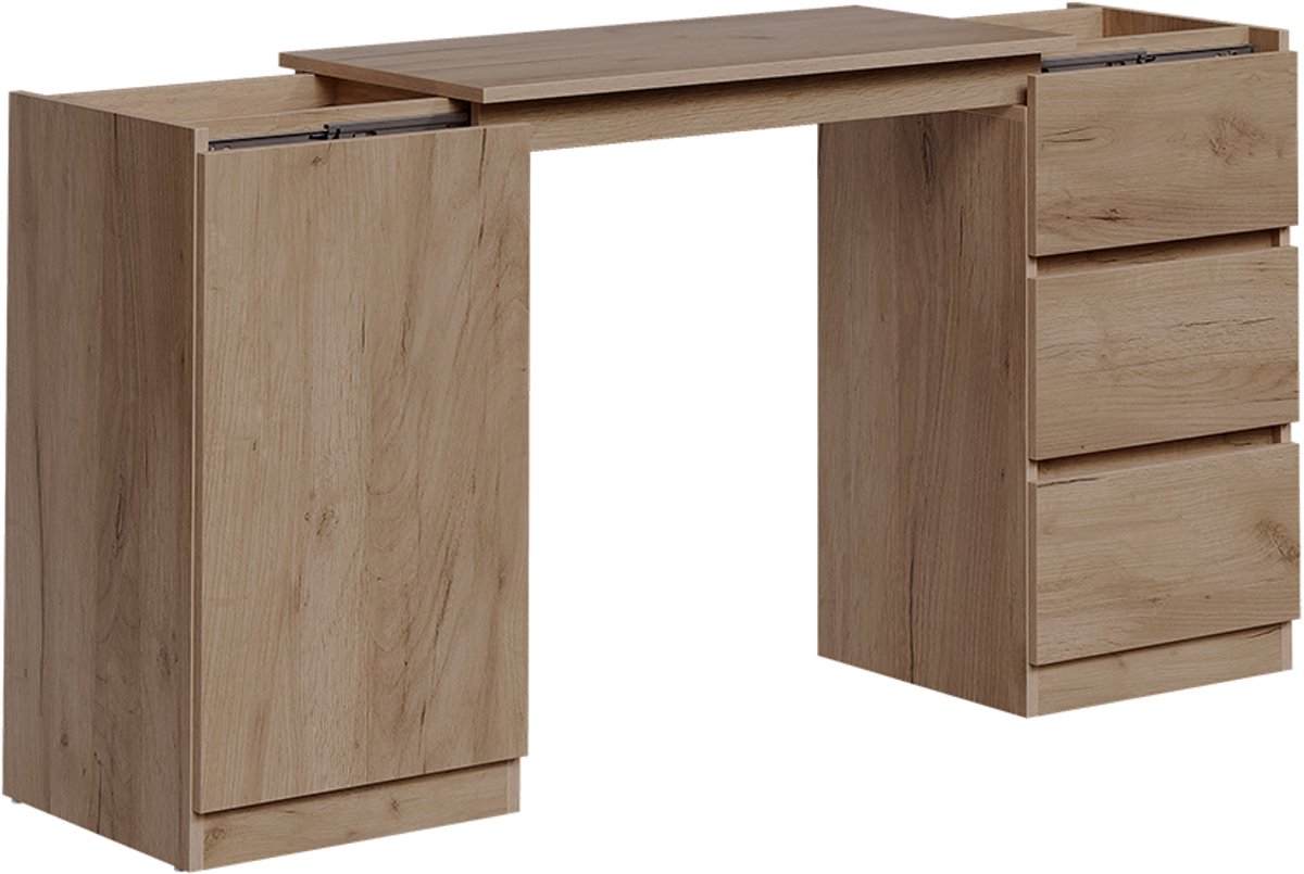 Vicco Ladekast met bureaufunctie Varino, Goudkleurig Eiken, 80 x 75.5 cm uitschuifbaar