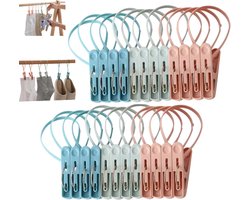 Verpakking van 24 stuks - Wasknijpers - Waslijnklemmen - Draagbare klemmen - Kleine huishoudklemmen - Blauw, groen, roze - 5.8*1.3 cm - Geschikt voor waslijnen en wasknijpers - Te gebruiken voor het drogen van kleding thuis en buitenshuis