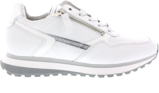 Witte Gabor sneaker met veters, rits en zilveren accenten
