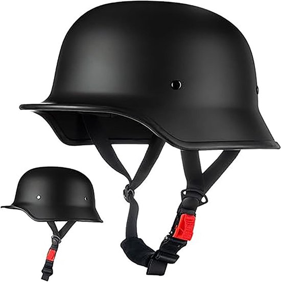 Duitse Motorfiets Half-Shell Helm, ECE-Goedgekeurde Retro Half-Shell Helm, Jethelm Met Vizier, Snelsluiting Voor Cruiser, Chopper, Biker, Bromfiets A,L/(59~60cm)