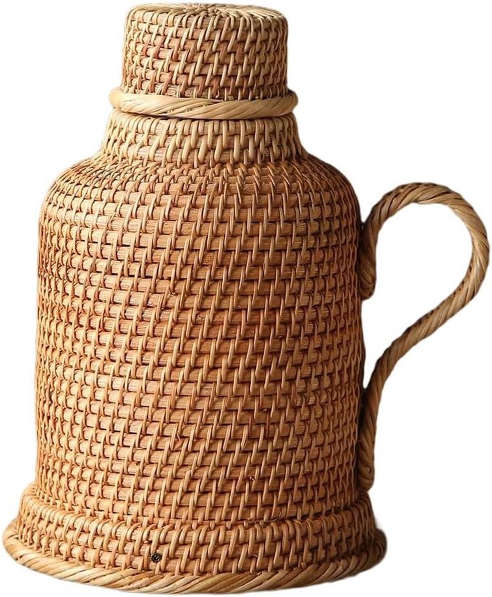 Handgeweven thermoskan - Vintage kruik - Dranken warm houden - Natuurlijk materiaal - 1000 ml - Natuurlijk