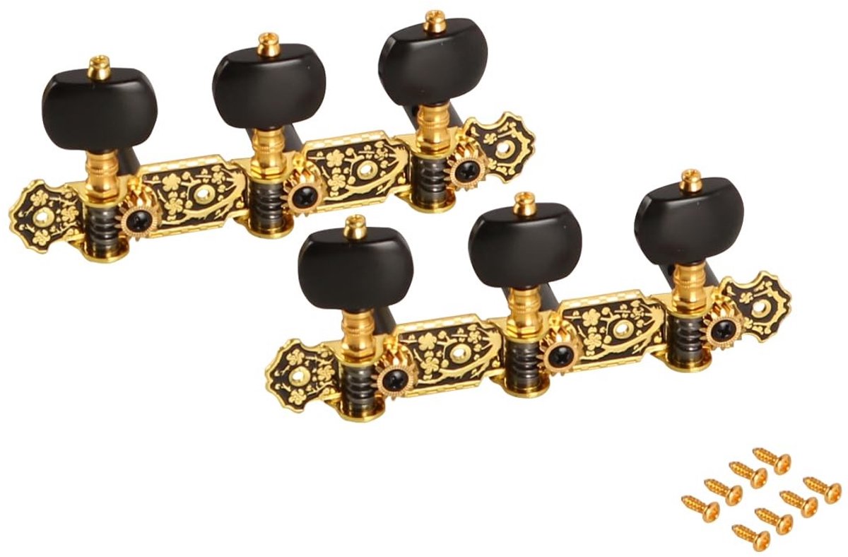 OmGoods - Dailygoody - Gitaarstemmers - Stemsleutels - Eenvoudig stemmen - Zwarte knop - Klassieke gitaar - Perfecte toonhoogte - Voor muzikanten - 3+3 set
