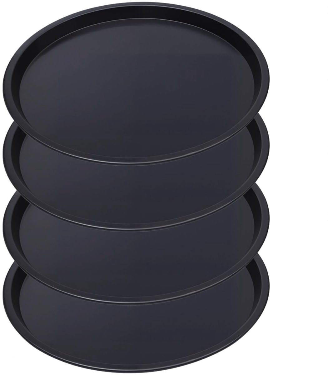 OmGoods - Dailygoody - Pizzaplaten met gaten - Non-stick pizzapannenset - Zwart - Koolstofstaal - Geschikt voor oven - 4-pack