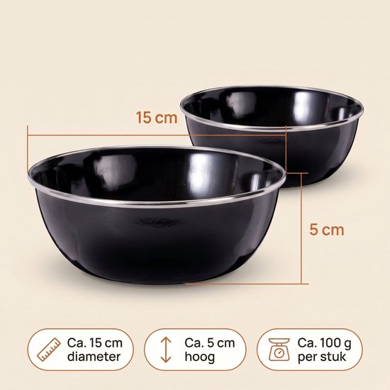 Lomera Emaille Campingschalen Set van 2 - Emaille Schalen - Emaille Kommen - Campingservies - Camping Schaaltjes - Outdoor Schalen - Soepkommen - Emaille Serveerschalen - Outdoor Servies - Geëmailleerd Staal - Zwart - voor Kamperen en Reizen — afbeelding 3