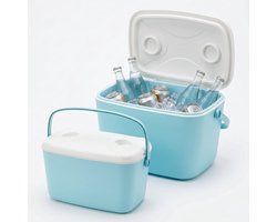 Lomera Koelbox Set van 2 - Draagbare Koelbox voor Camping - Strand - Picknick en Auto - Koelkist met Handvat - Coolbox - Koeltas - Frigobox - Koelbox Klein en Groot - Stapelbaar voor Outdoor en Reizen - Lichtblauw Wit