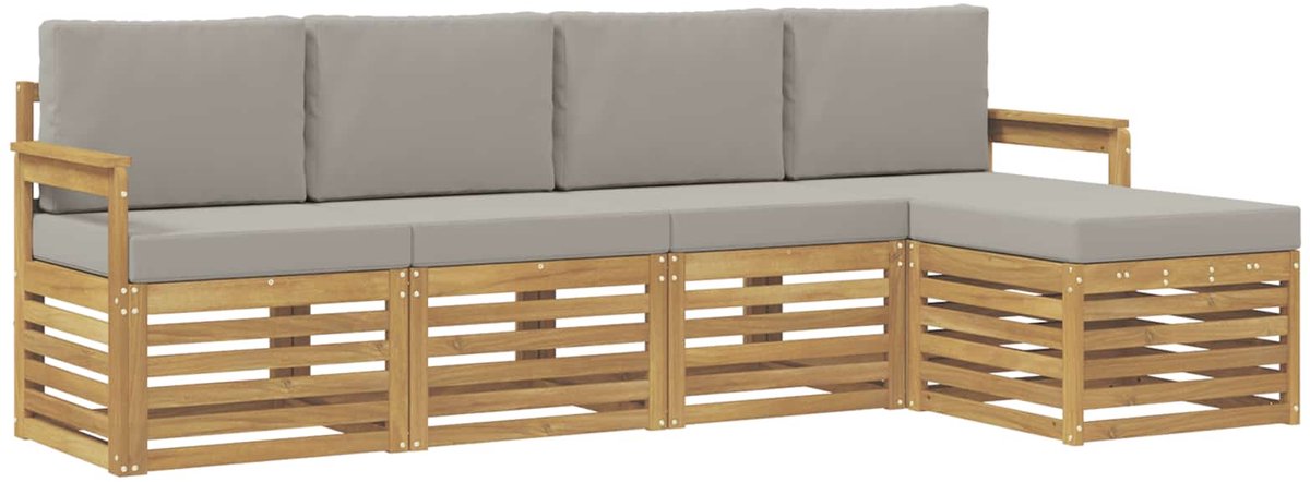 vidaXL Buiten - bank - set - 5 - st - 5-zits - Wit - en - Lichtgrijs - Polyester Wit en Lichtgrijs