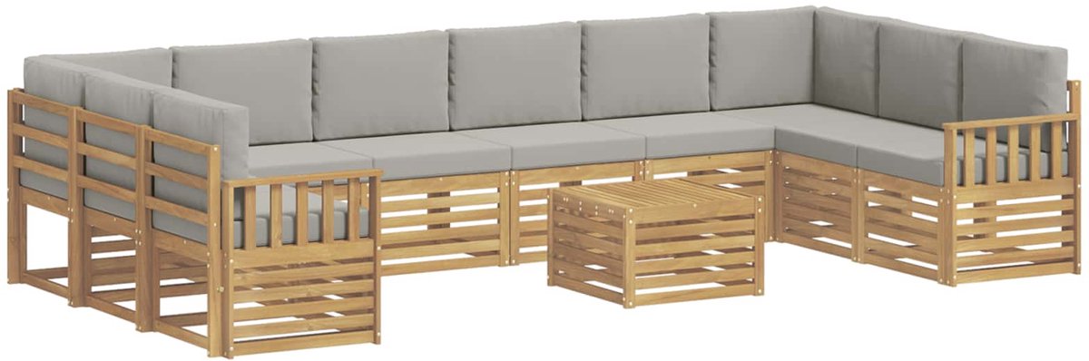 vidaXL Buiten - bank - set - 11 - st - 10-zits - Wit - en - lichtgrijs - Polyester Wit en lichtgrijs