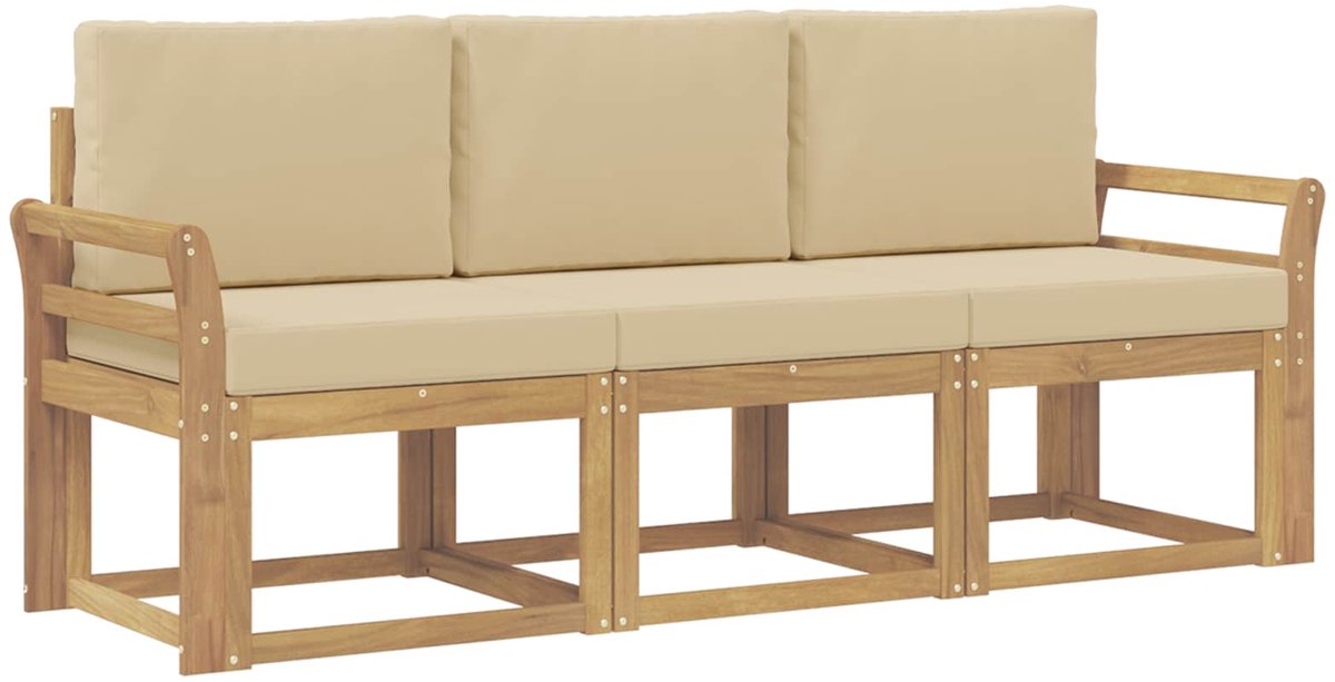 vidaXL Buiten - bank - set - 3 - st - White - and - Beige - 194 - x - 63 - x - 73 - cm wit en beige
