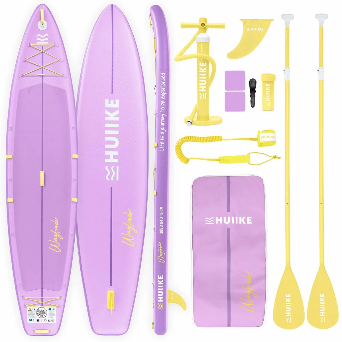 HUIIKE SUP Board Touring - Opblaasbaar Paddle Board 2 Personen met Accessoires, Peddel, Vinnen, Pomp - Stand Up Paddle Hoge Stabiliteit - 385 x 84 x 15 cm - Max. 170 kg