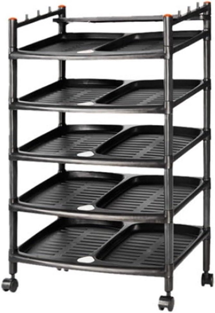 Schoenenrek - Schoenenkast Organizer - Schoenen Opslaan - Met Wielen - 5 Lagen - Zwart