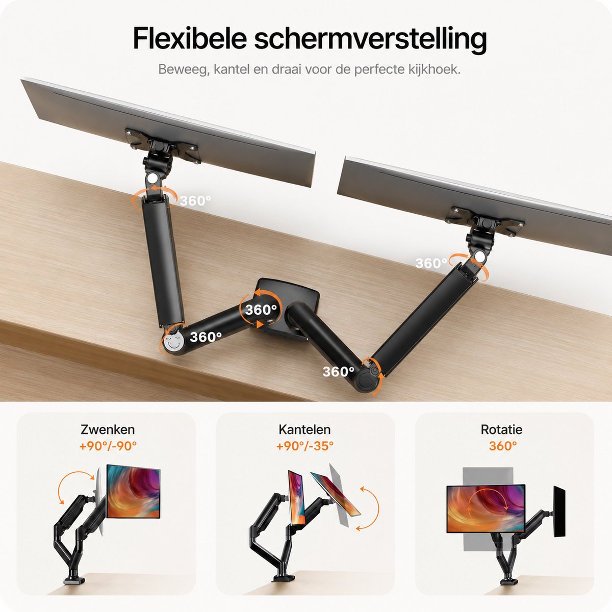 Sounix Dubbele Monitor arm - Monitor Beugel voor 13-32 Inch thumbnail 6