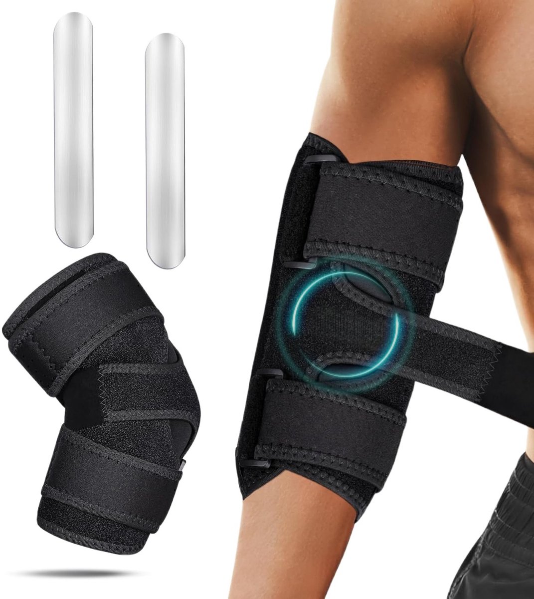 Verstelbare elleboogbandage met zijstabilisatoren voor pijnverlichting bij tenniselleboog, golferselleboog en tendinitis, geschikt voor mannen en vrouwen