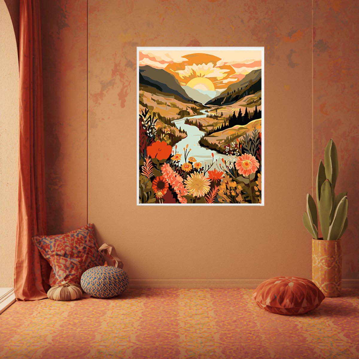 MET FRAME - Paint by numbers Volwassenen – schilderen op nummer – Creatieve hobby – Ontspanning Thuis – Cadeau idee – Compleet pakket – DIY decoratie – Landschap – Rivier – Zonsondergang – River at Golden Hour — afbeelding 4
