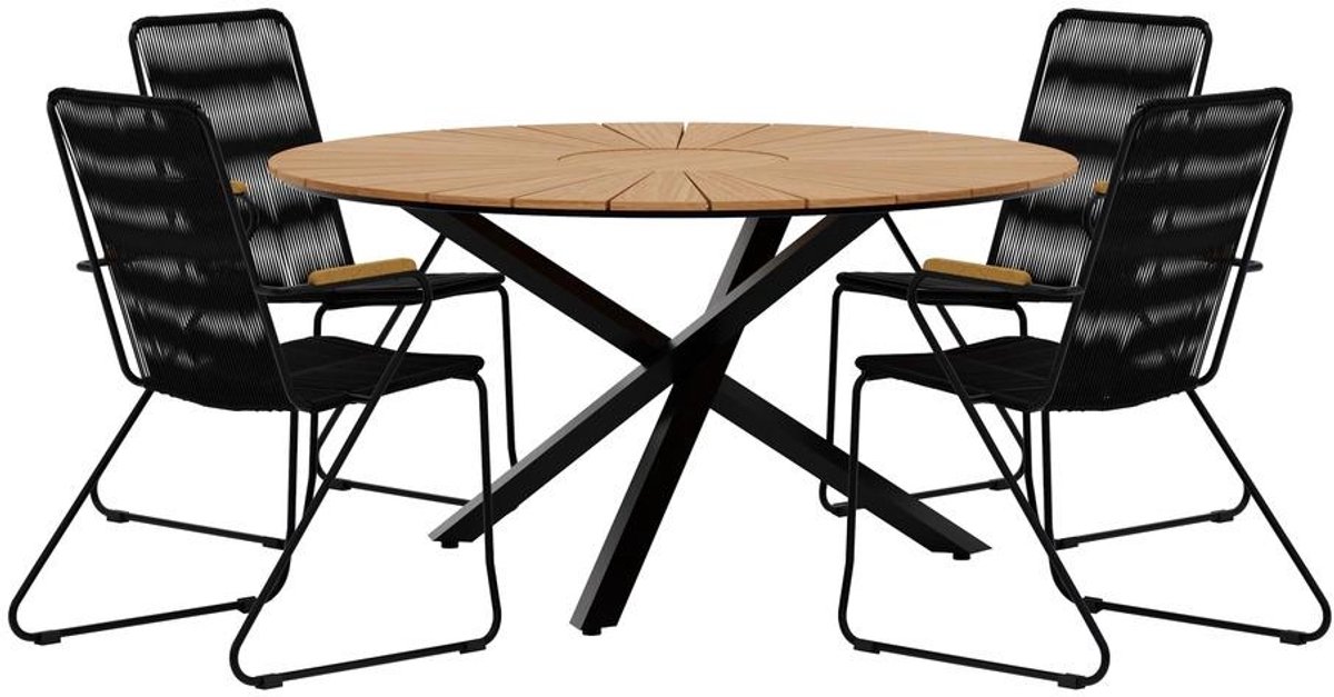 Svea - Kathrine ronde tuintafel - zwart + 4x Dewey eetkamerstoelen - zwart