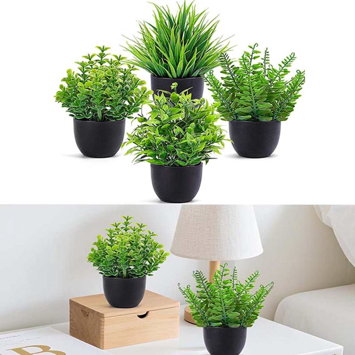 4 stuks Mini Kunstplanten in Pot - Realistische Groene Planten voor Binnen & Buiten - Decoratie voor Kantoor, Woonkamer en Slaapkamer