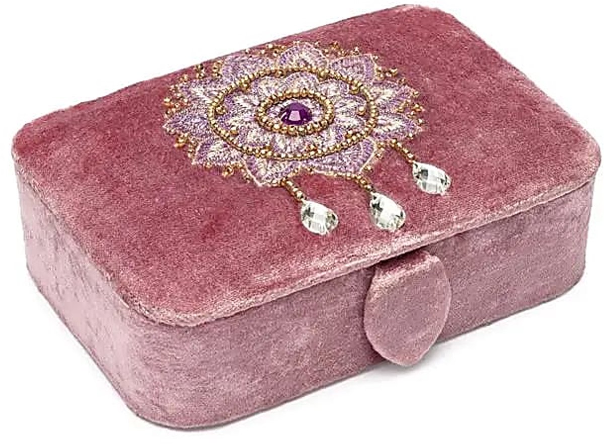 Sieraden / tarotdoos fluweel lila met Mandala – 11 cm x 15,5 cm x 5 cm