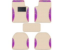 5-delige Luxe Tapijt Vloermat Set – Universele Auto Mat Bescherming, PU Leer – Slijtvast, Antislip – Beige en Roze Rood
