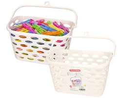 Plasticforte Wasknijpers ophang mandje aan haak - 2x - 26 x 15 x 21 cm - creme wit - kunststof