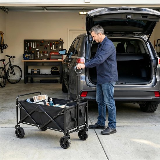 Bolderkar Opvouwbaar - Strandwagen Tuinwagen - Spullen Vervoeren - 150 kg Draagkracht - 74 x 48 x 48 cm - Zwart van Bolderkar Opvouwbaar — afbeelding 2