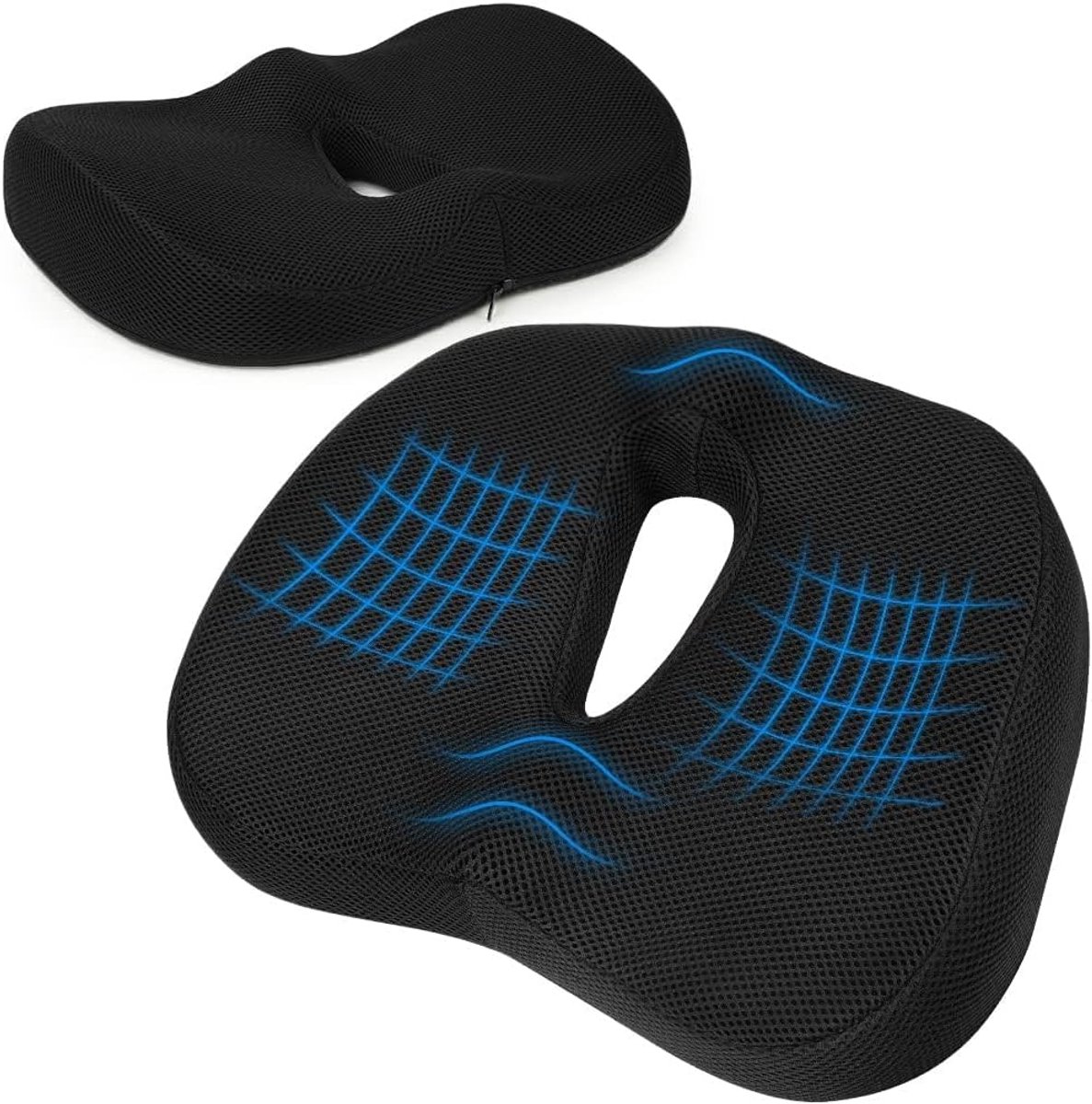 Gelkussen met Verstelbare Riemen - Gel Zitkussen - Gelkussen Zitten - Stuitkussen - Wigkussen - Stoelkussen - Orthopedisch - Traagschuim Kussen - 40 x 30 x 7.5 cm - Small - Zwart - van Imperatoris