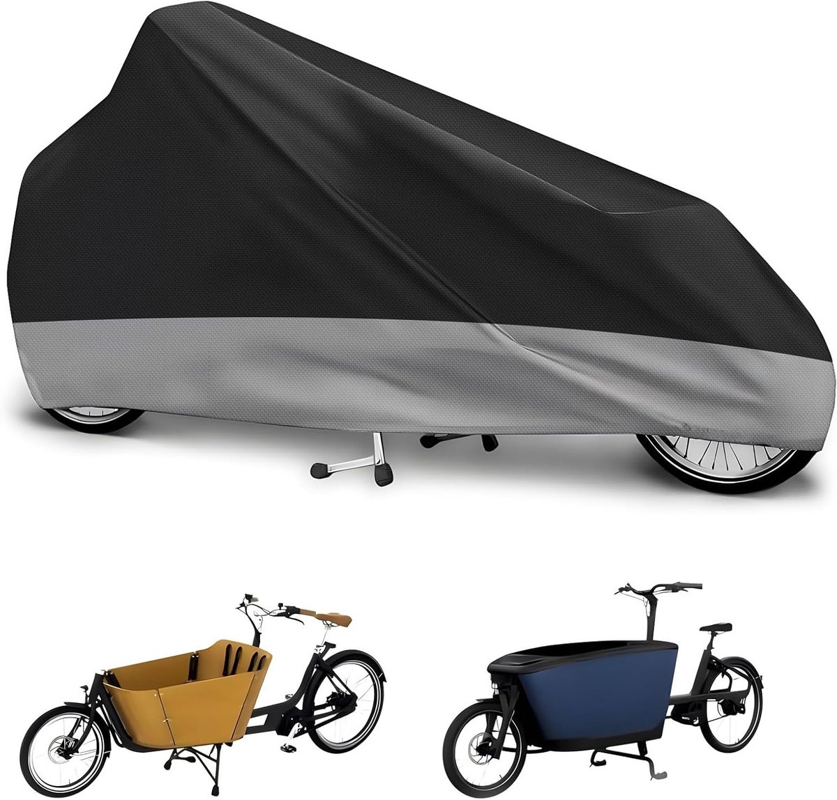 Waterdichte fietsafdekking van 420D Oxford stof met gelaste naden, ideaal voor bakfietsen en driewielers, beschermt tegen regen en vuil