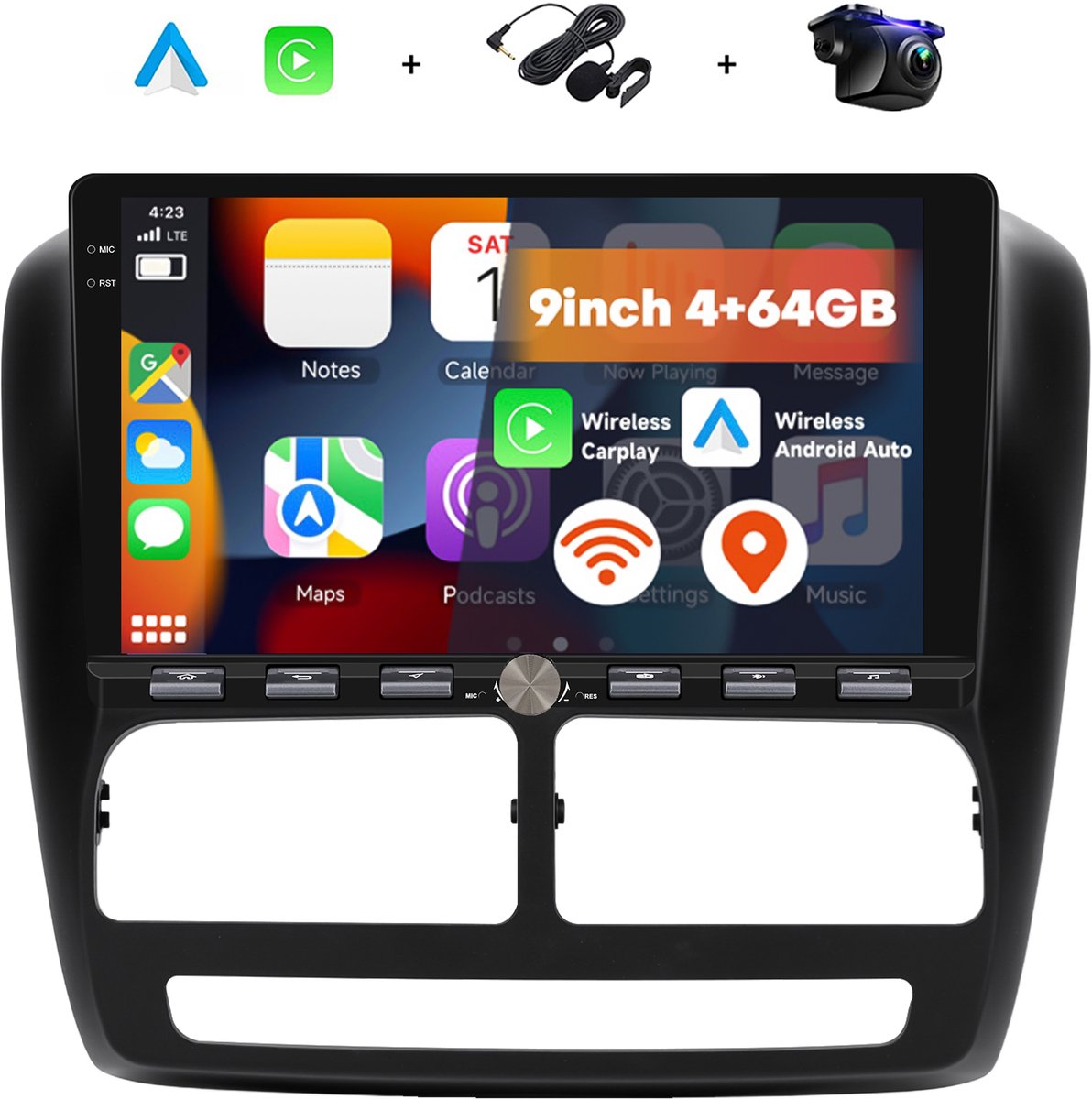 Boscer Autoradio - Geschikt voor Fiat Doblo 2010-2015 & Opel Combo 2011-2018 - 4+64GB Android 15 - 9 Inch IPS Touchscreen (1280x720) - Draadloze Apple CarPlay & Android Auto - Vernieuwd Bedieningspaneel - GPS, WiFi & Bluetooth - Camera & Microfoon