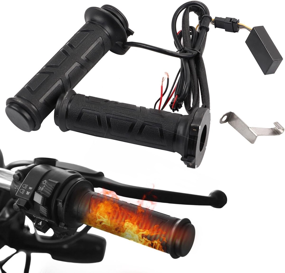 Verwarmde Motorhandvatten met Instelbare Temperatuur, 12V voor 7/8 Inch Stuurdiameter, Duurzaam en Comfortabel Rijplezier
