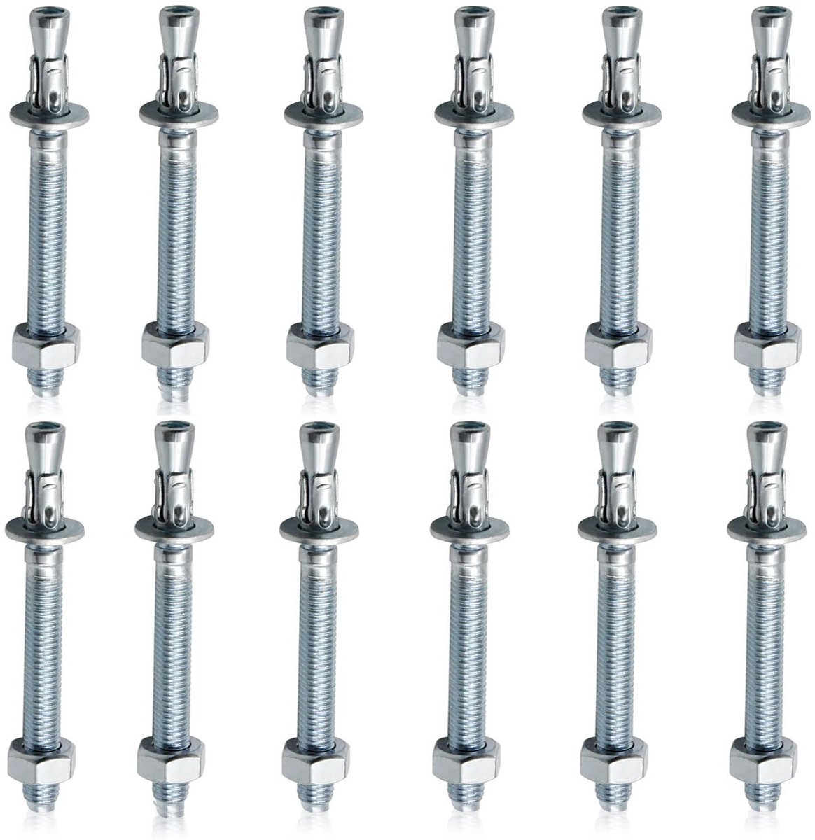 Set van 12 zware boutankers van roestvrij staal voor railings, ramen en machines (M10x110mm)