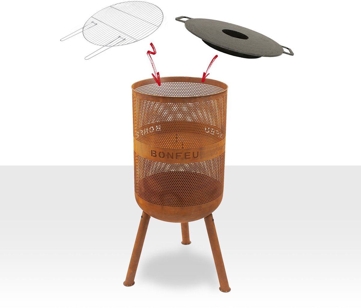 BonFeu BonVes Fire Basket 45 cm - With Grill Grate and Poker - Rust Brown